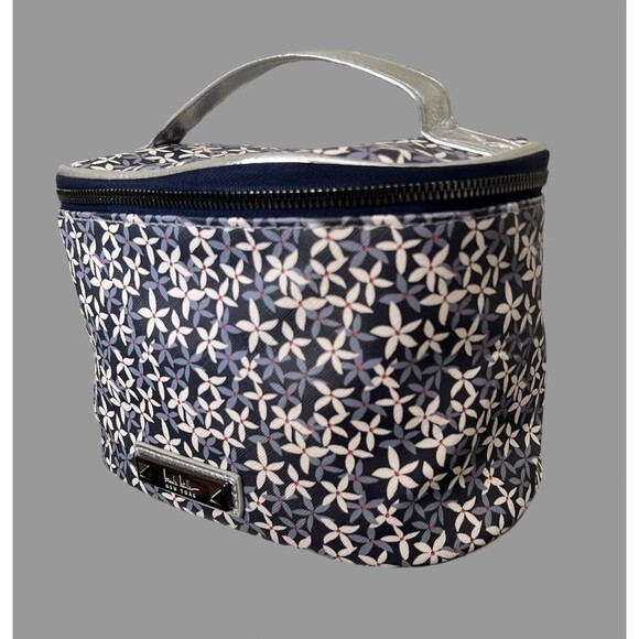 Nicole Miller NY Blue Floral Cosmetic Bag Travel Toiletry Case Makeup 9x6x6 - Picture 2 of 8